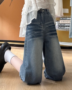 Summer denim wide leg pants black American style five pants