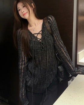 Loose hollow autumn bandage all-match Casual sweater for women