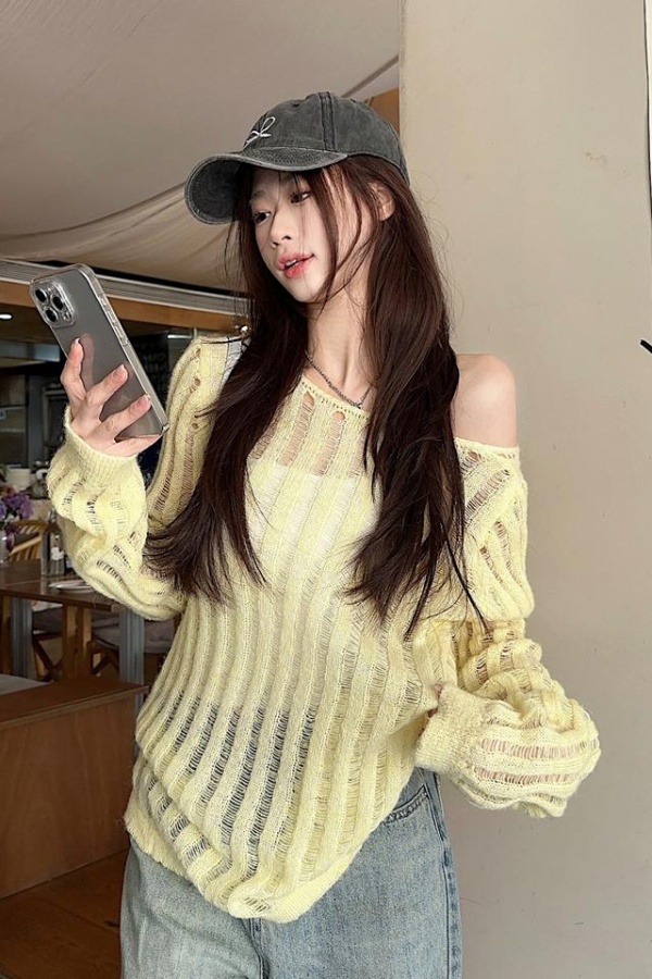 Loose hollow autumn bandage all-match Casual sweater for women