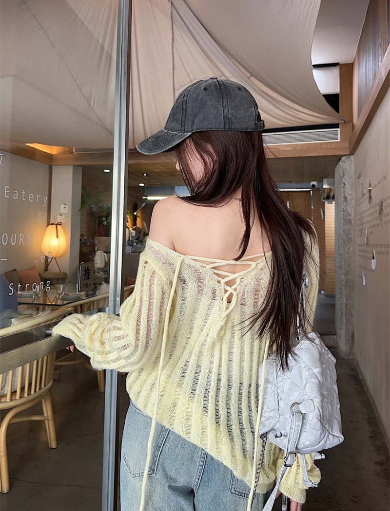 Loose hollow autumn bandage all-match Casual sweater for women