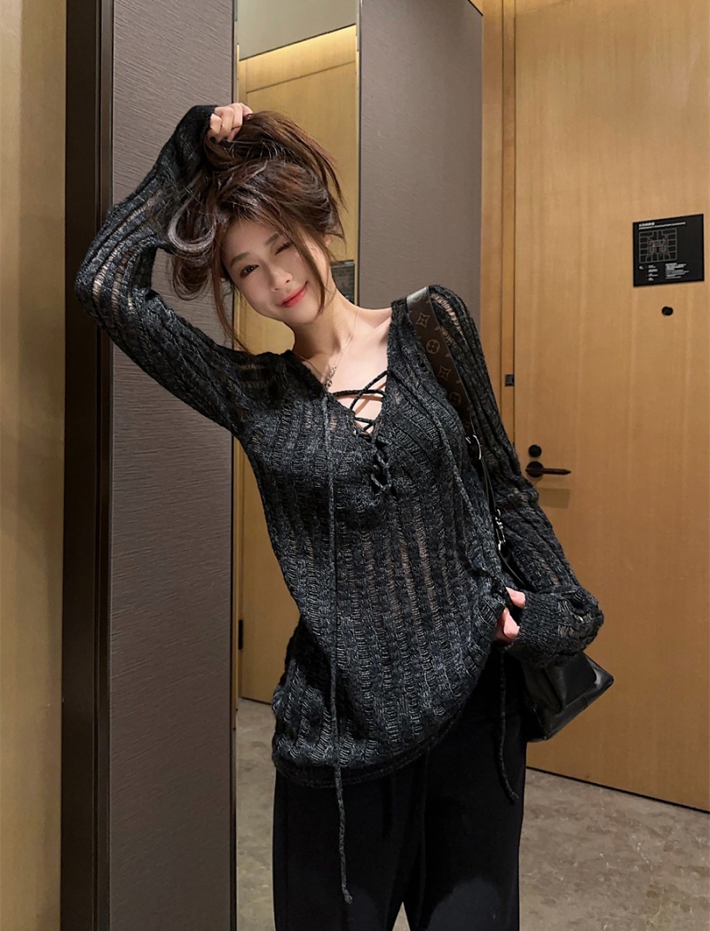 Loose hollow autumn bandage all-match Casual sweater for women