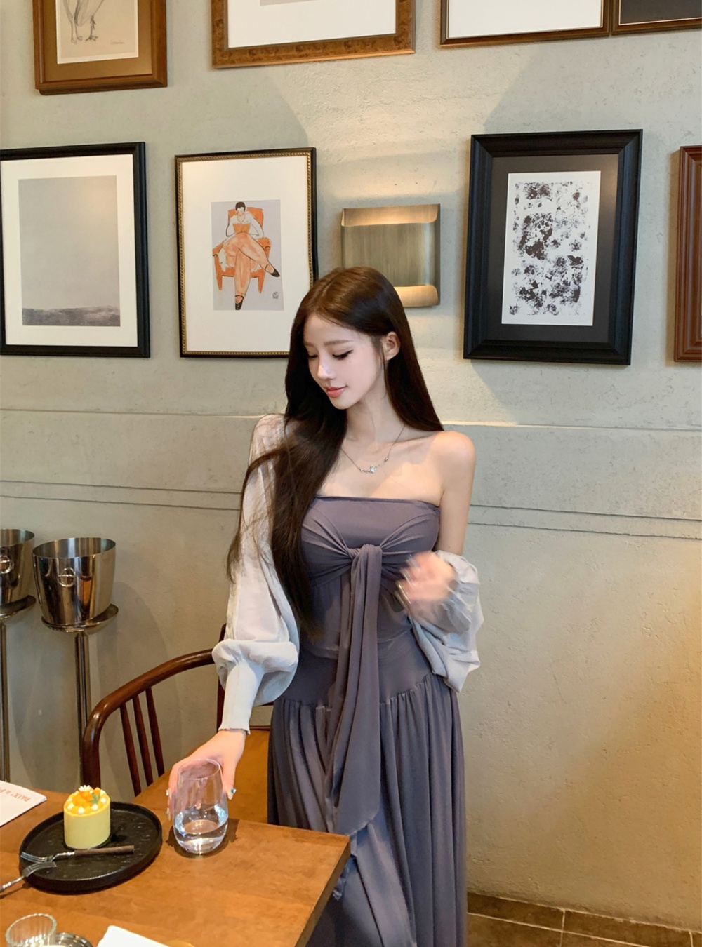 Wrapped chest Korean style skirt beauty shawl a set