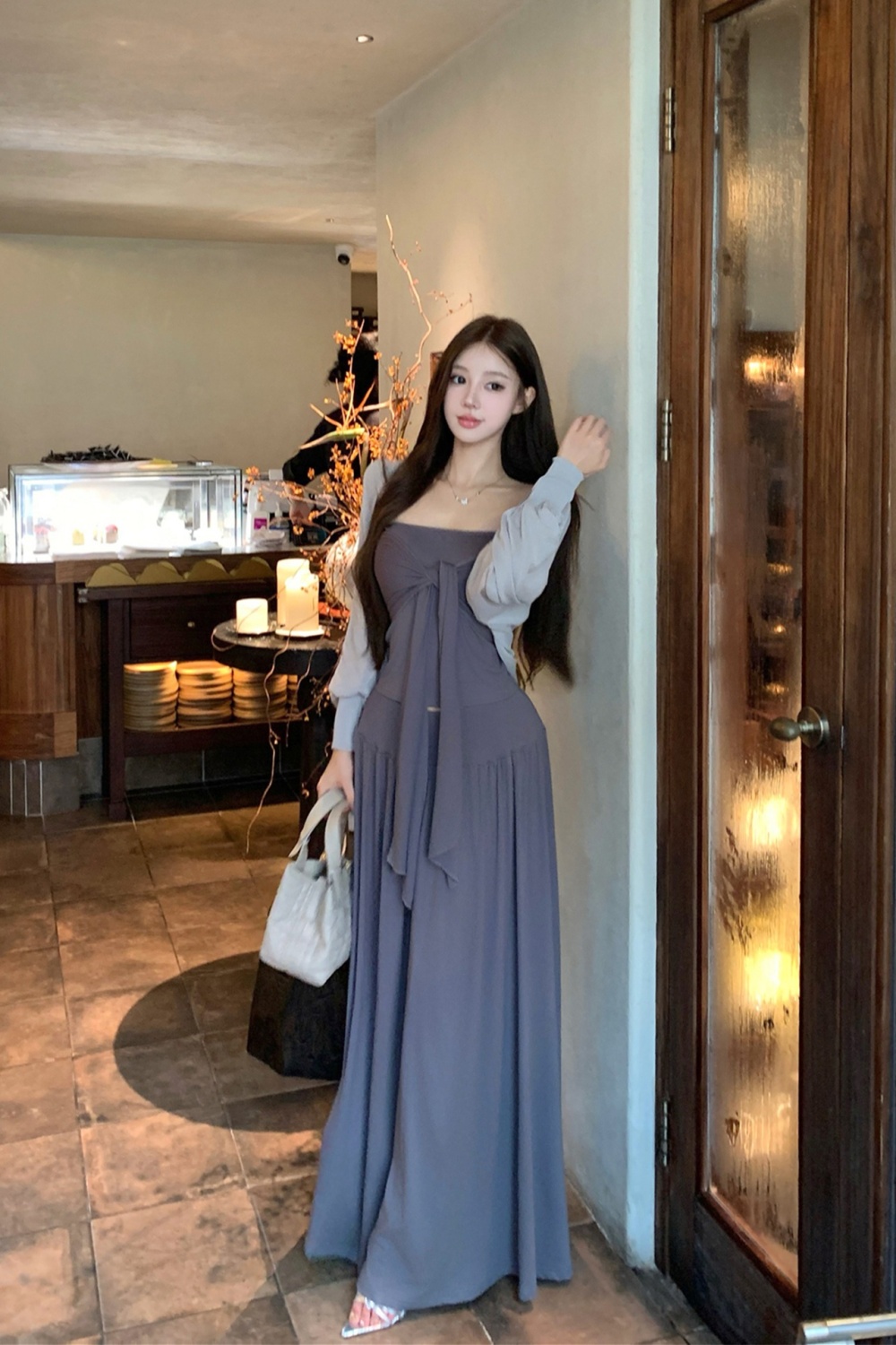Wrapped chest Korean style skirt beauty shawl a set