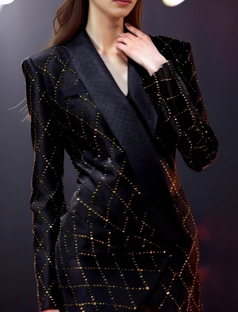 Lapel summer printing T-back plaid light luxury ladies dress