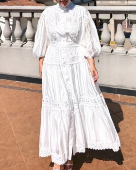 Single-breasted temperament dress big skirt long dress