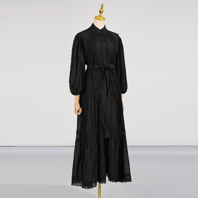 Single-breasted temperament dress big skirt long dress