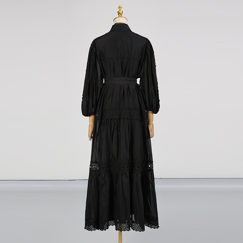 Single-breasted temperament dress big skirt long dress