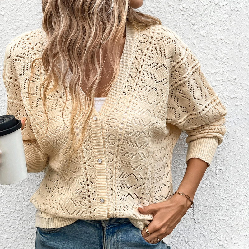 All-match autumn fresh cardigan hollow pure sweater