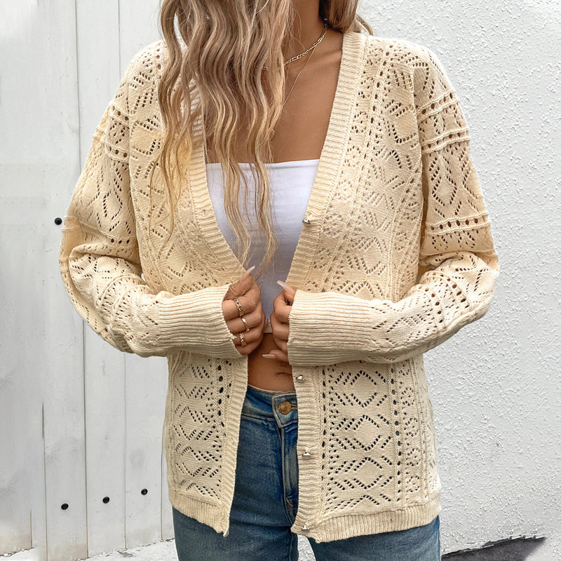 All-match autumn fresh cardigan hollow pure sweater