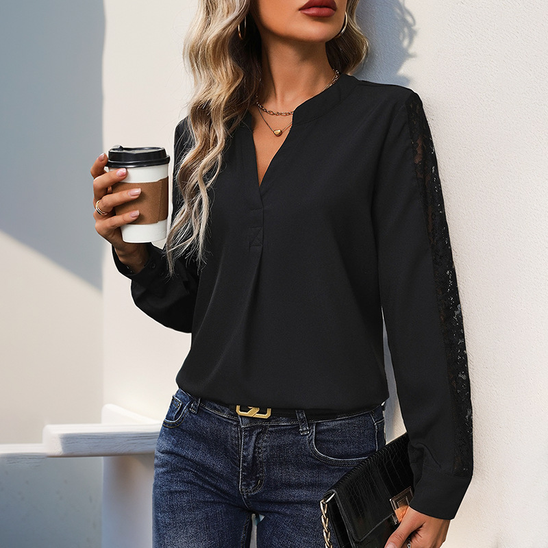 Loose long sleeve elegant temperament splice shirt