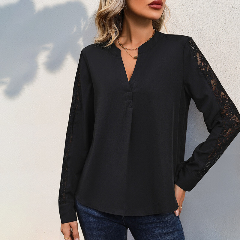 Loose long sleeve elegant temperament splice shirt