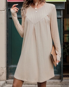 Autumn crimp pure straight pit stripe dress