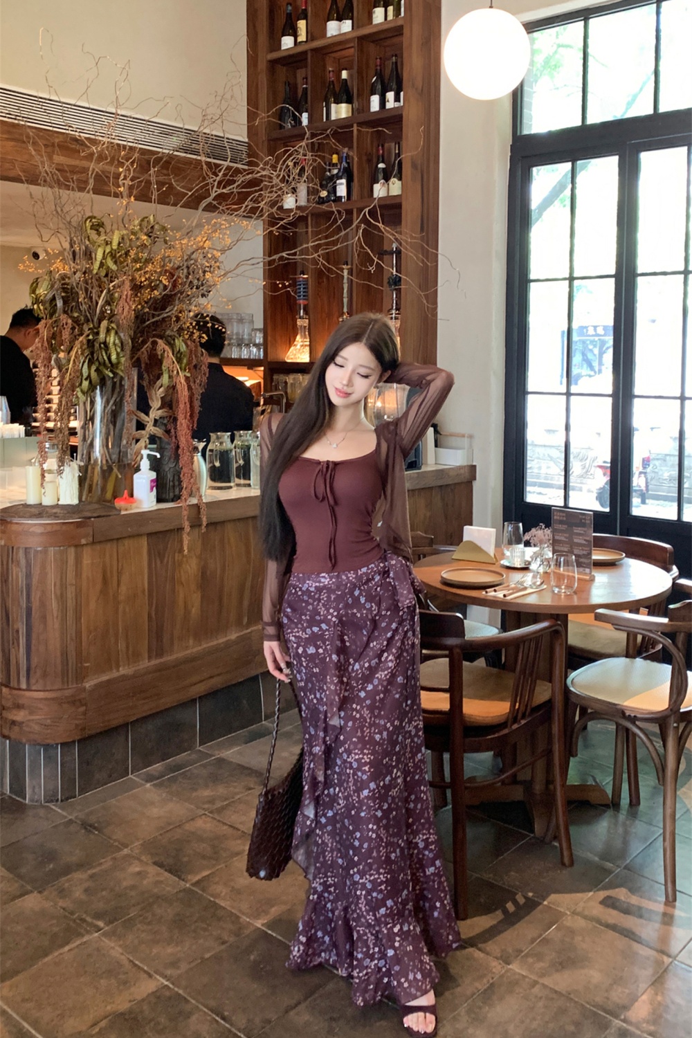 Long sleeve cardigan thin skirt 3pcs set for women