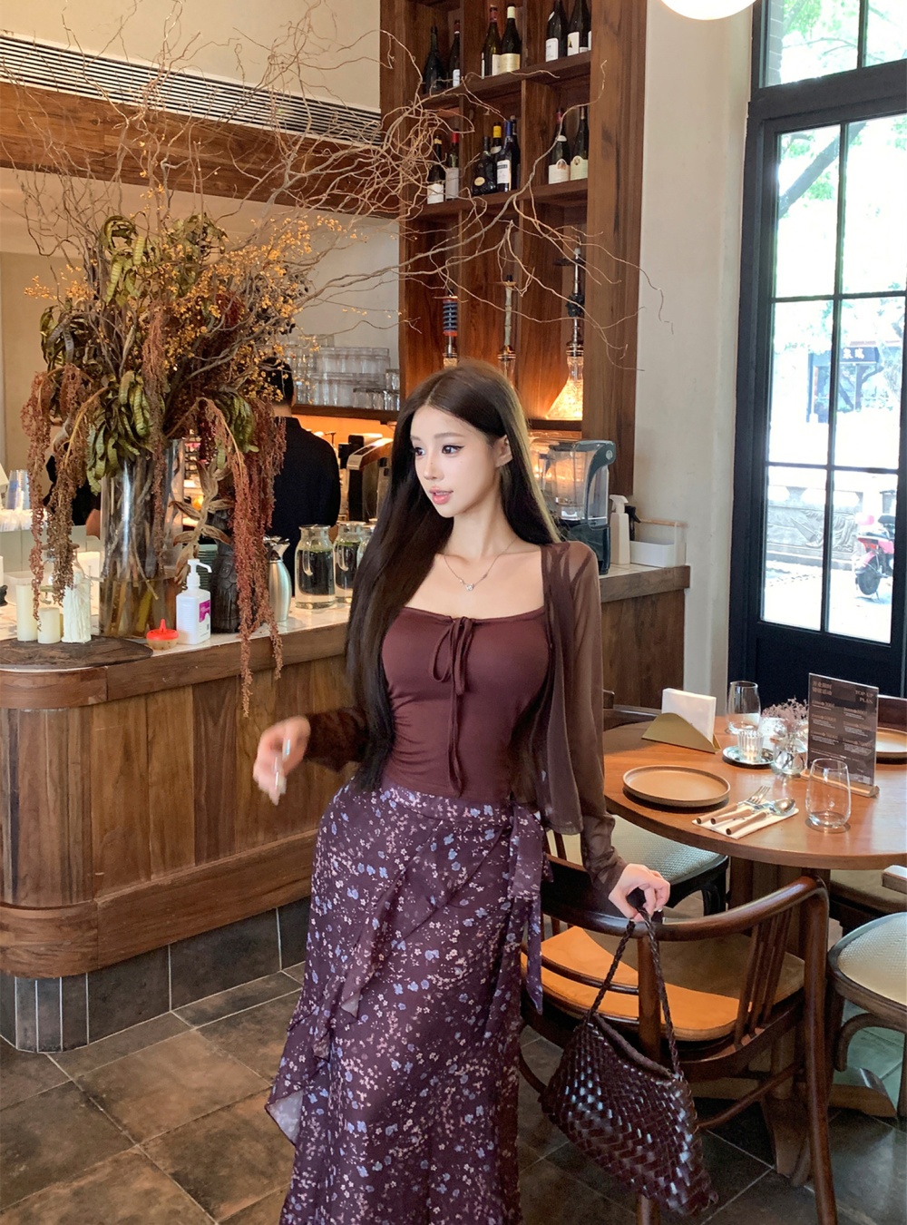 Long sleeve cardigan thin skirt 3pcs set for women