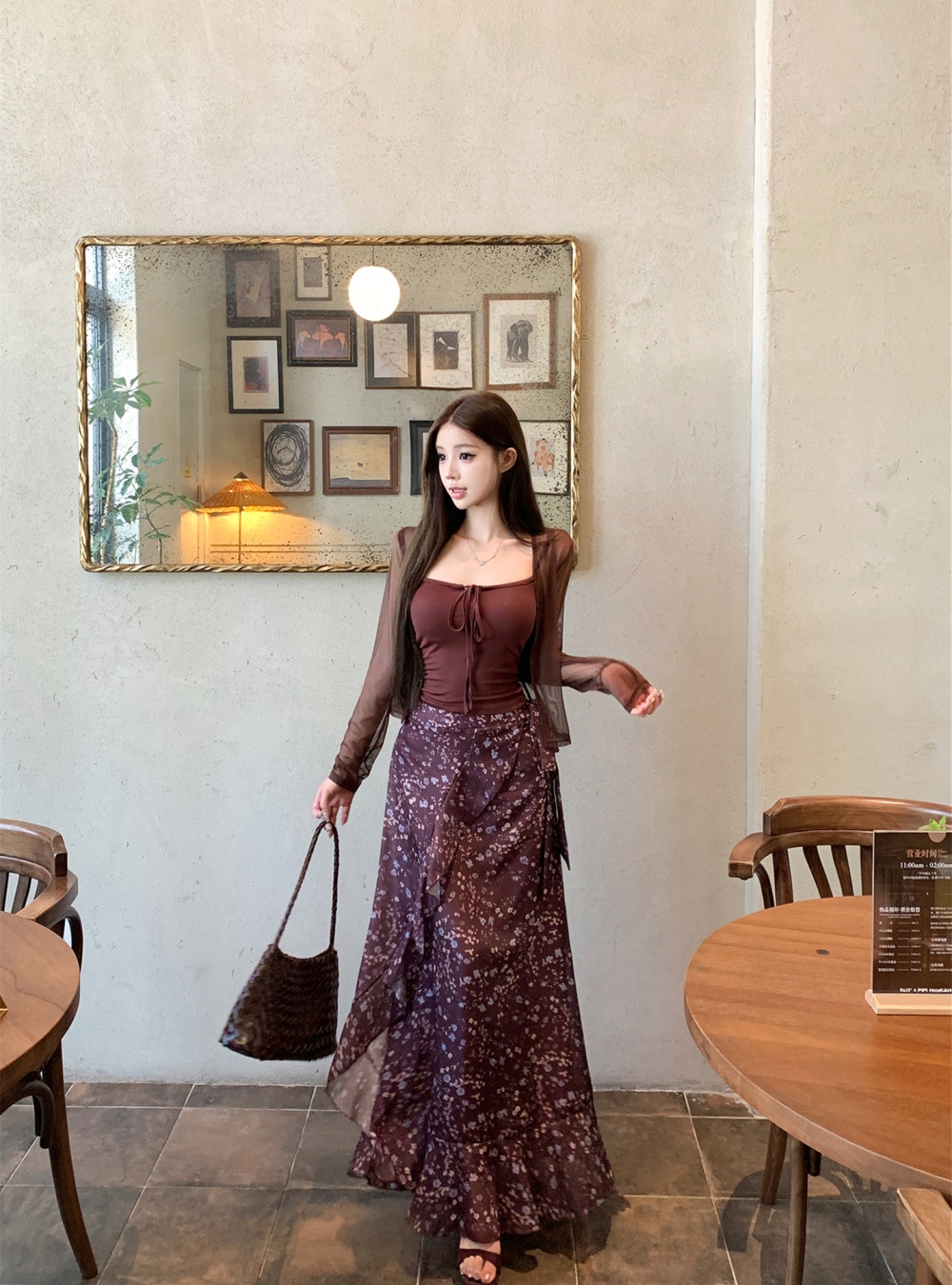 Long sleeve cardigan thin skirt 3pcs set for women