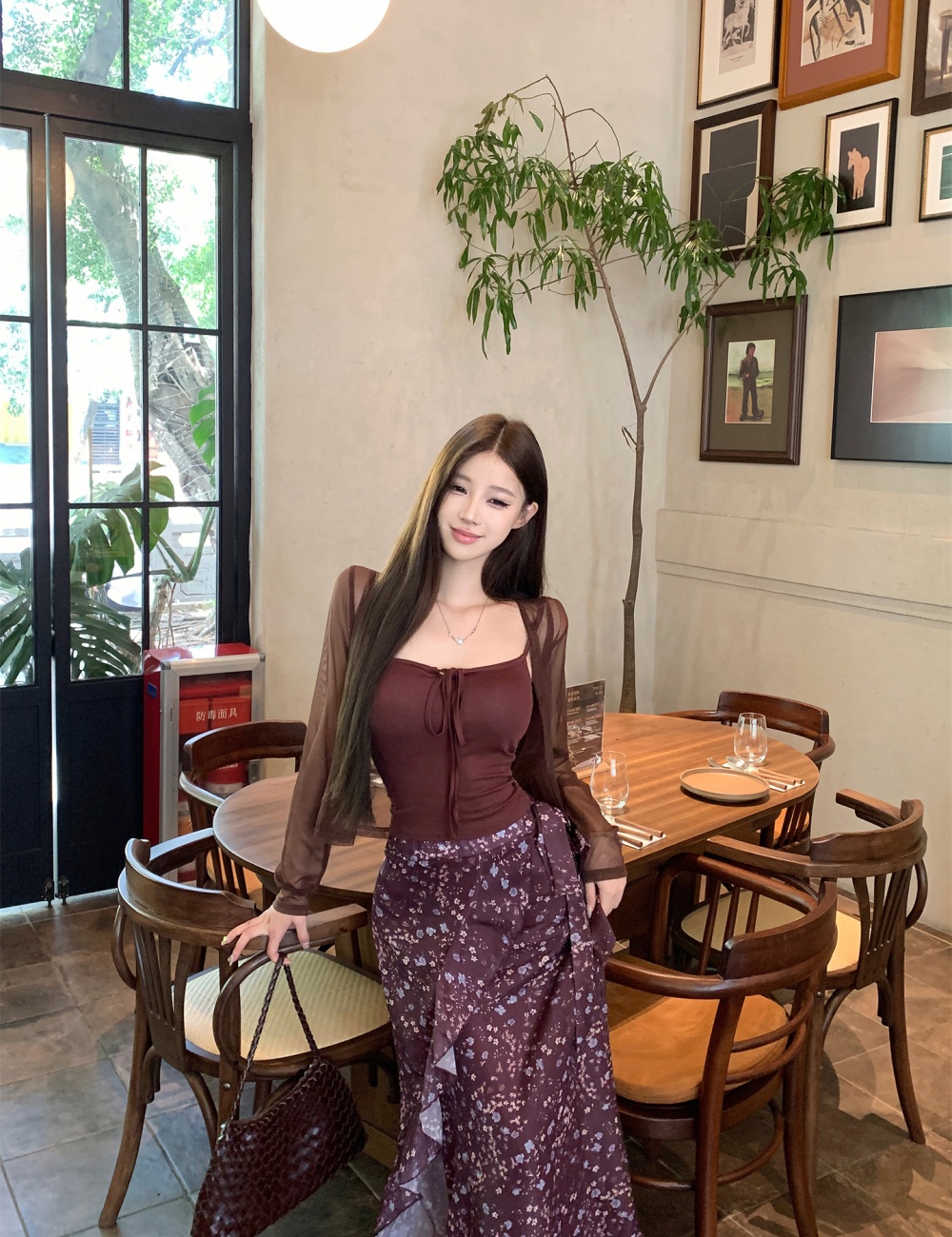 Long sleeve cardigan thin skirt 3pcs set for women