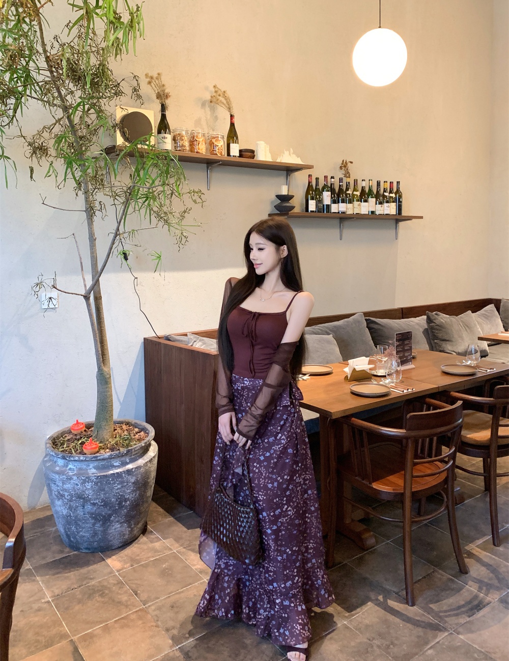 Long sleeve cardigan thin skirt 3pcs set for women