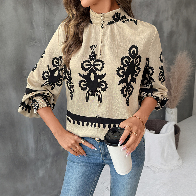 Cstand collar cardigans retro national style shirt