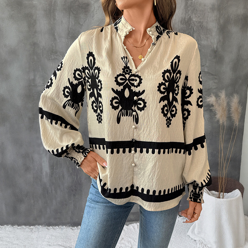 Cstand collar cardigans retro national style shirt