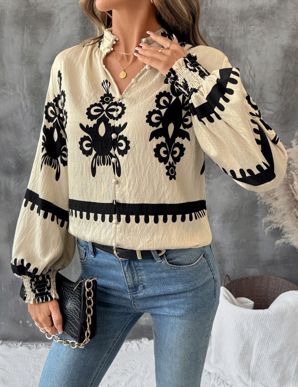 Cstand collar cardigans retro national style shirt
