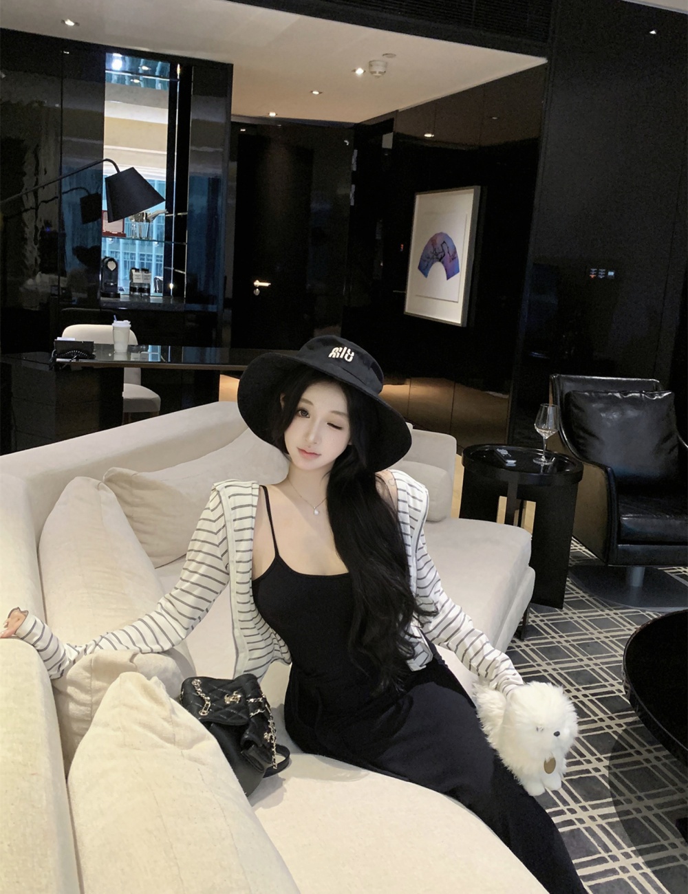 Long sleeve cardigan bandage strap dress a set