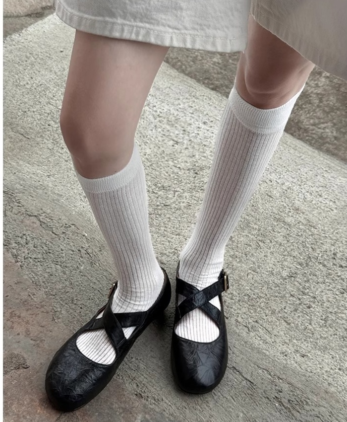 Ballet art cross flattie retro France style leather shoes