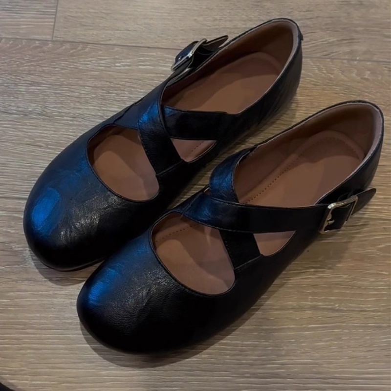 Ballet art cross flattie retro France style leather shoes