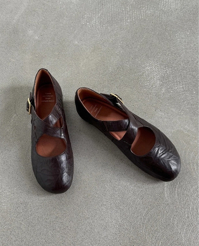 Ballet art cross flattie retro France style leather shoes