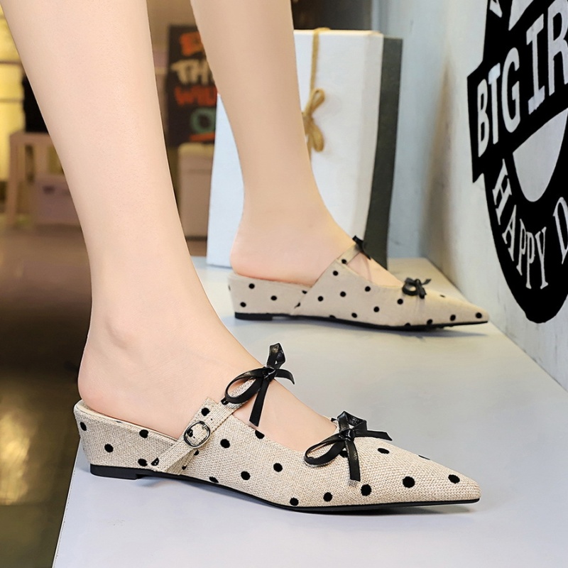 All-match polka dot slippers cozy wears outside lazy shoes