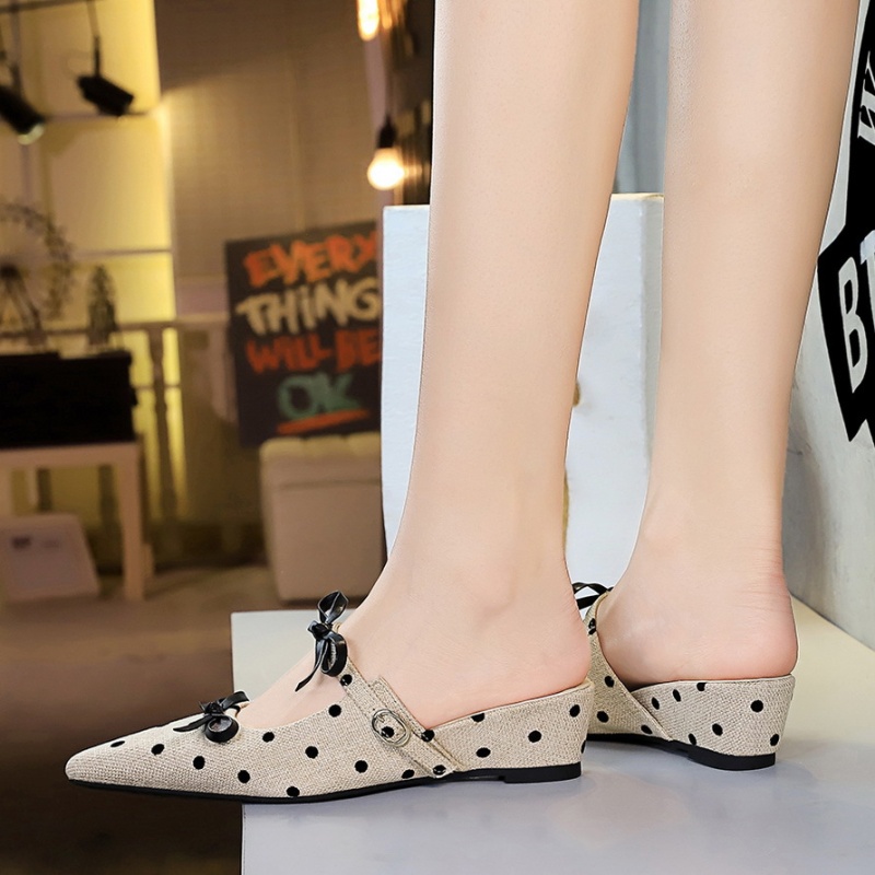 All-match polka dot slippers cozy wears outside lazy shoes