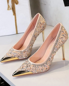 Rhinestone low lazy shoes pointed metal shoes for women