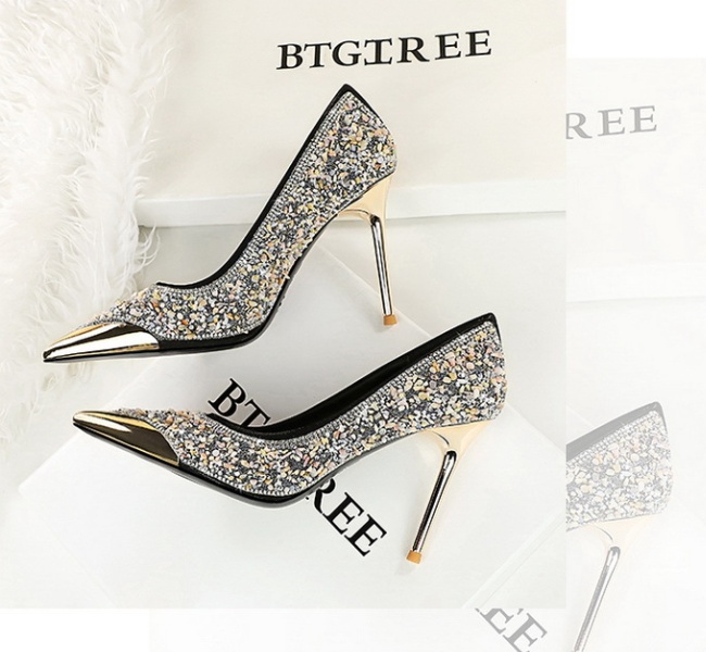 Rhinestone low lazy shoes pointed metal shoes for women