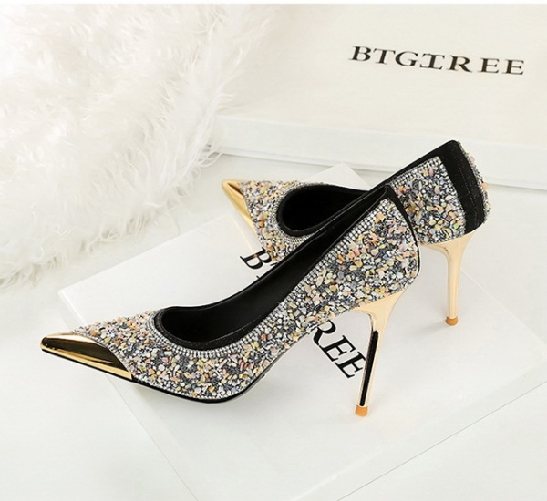 Rhinestone low lazy shoes pointed metal shoes for women