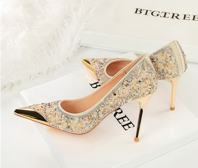 Rhinestone low lazy shoes pointed metal shoes for women