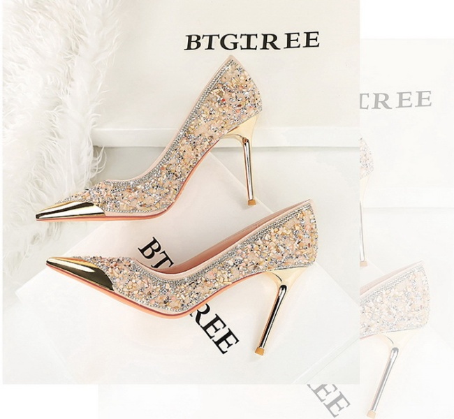 Rhinestone low lazy shoes pointed metal shoes for women