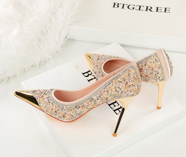 Rhinestone low lazy shoes pointed metal shoes for women