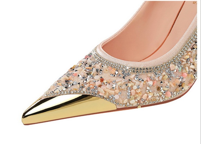 Rhinestone low lazy shoes pointed metal shoes for women