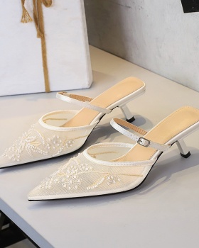 European style pointed lace hollow slippers for women