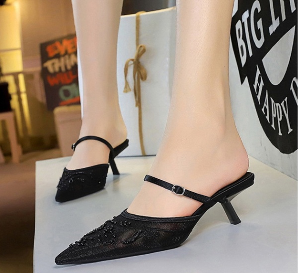 European style pointed lace hollow slippers for women