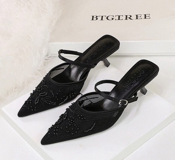 European style pointed lace hollow slippers for women