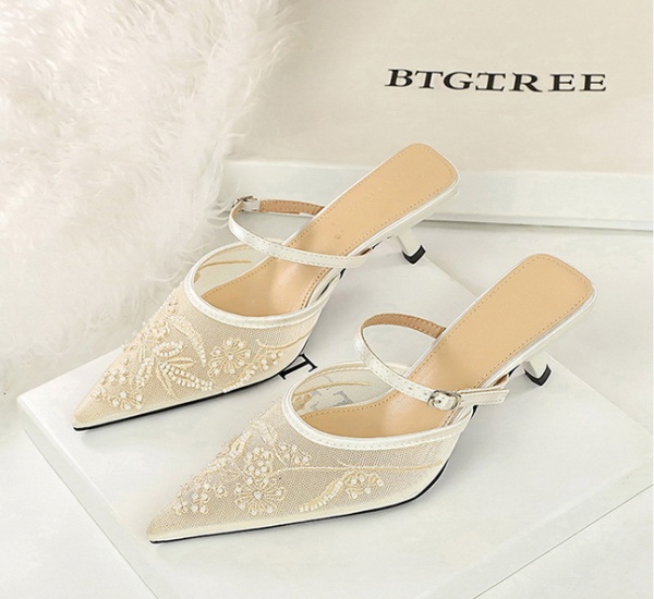 European style pointed lace hollow slippers for women