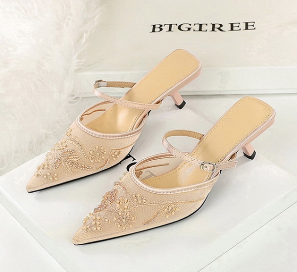 European style pointed lace hollow slippers for women