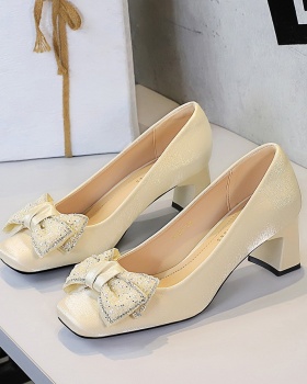 Banquet satin thick Korean style low shoes for women