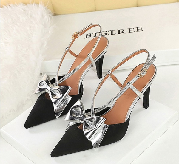 Mixed colors France style high-heeled shoes banquet bow shoes