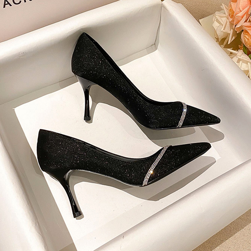 Small sequins shoes niche pointed high-heeled shoes for women