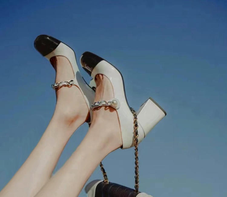 Thick cingulate sandals square head high-heeled shoes