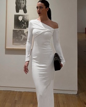 Slim summer fashion pure sloping shoulder dress for women
