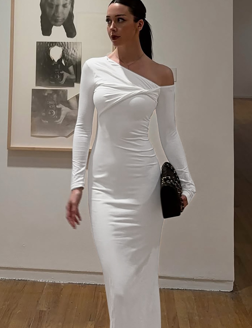 Slim summer fashion pure sloping shoulder dress for women