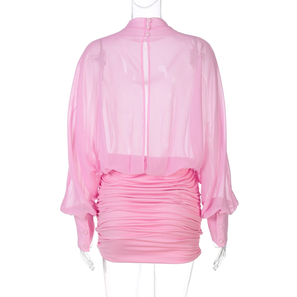 Chiffon long sleeve perspective crinkling summer dress