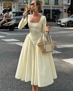 High waist fashion big skirt long sleeve summer dress for women
